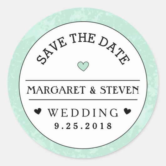 Mint Groen Zwart & Wit Bruiloft Save the Date Ronde Sticker (Voorkant)