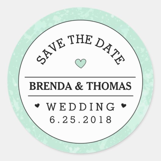 Mint Groen Zwart & Wit Bruiloft Save the Date Ronde Sticker (Voorkant)