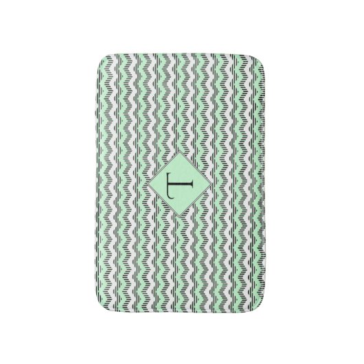 Mint-groen zwart-wit Chevron, aangepast monogram Badmat (Voorkant Verticaal)