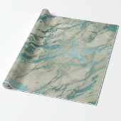 Mint Groene Abstracte Marble Glam Stone Brushes Cadeaupapier (Uitgerold)