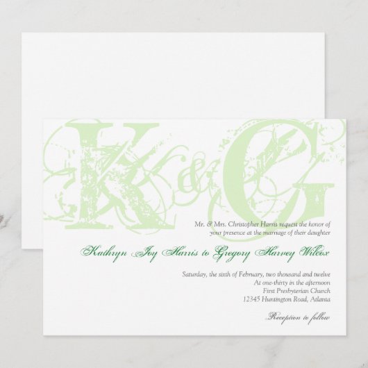 Mint-groene antiek grunge monogram bruiloft kaart (Voorkant / Achterkant)
