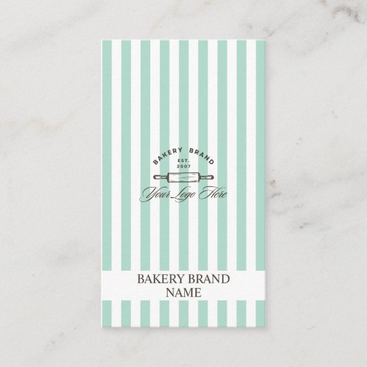  Mint Groene Bakkerij Logo Elegant Gestreept Visitekaartje (Voorkant)