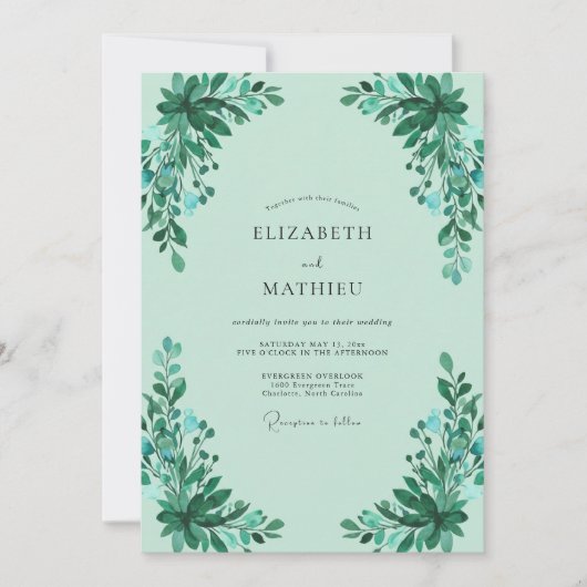 Mint Groene Blad Bruiloft Kaart (Voorkant)