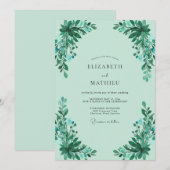 Mint Groene Blad Bruiloft Kaart (Voorkant / Achterkant)