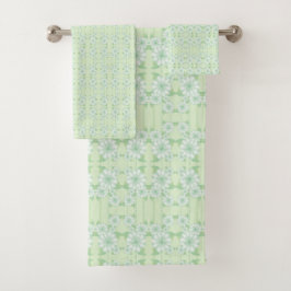 Mint Groene Bloemen Handdoek Set