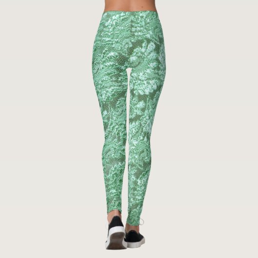 Mint groene bloemenkant leggings (Achterkant)