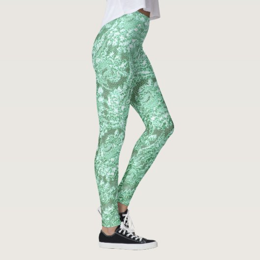 Mint groene bloemenkant leggings (Rechts)