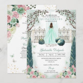 Mint Groene Blush Betoverde Tuin Quinceanera Kaart (Voorkant / Achterkant)
