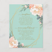 Mint Groene Blush Perzik Bloemen Goud Bruiloft Det Informatiekaartje (Voorkant)