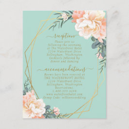 Mint Groene Blush Perzik Bloemen Goud Bruiloft Det Informatiekaartje
