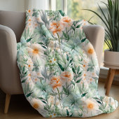 Mint Groene Blush Perzik Lente Waterverf Bloemen Fleece Deken