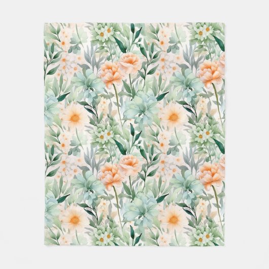 Mint Groene Blush Perzik Lente Waterverf Bloemen Fleece Deken (Voorkant)