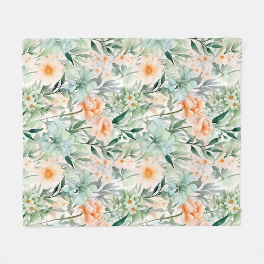 Mint Groene Blush Perzik Lente Waterverf Bloemen Fleece Deken (Voorkant (Horizontaal))