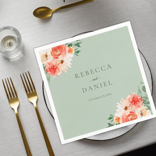 Mint Groene Boho Sinaasappel Wildbloemen Bruiloft Servet