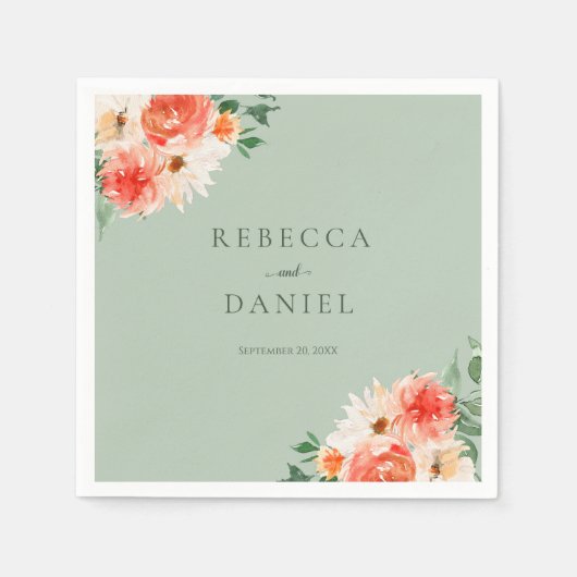 Mint Groene Boho Sinaasappel Wildbloemen Bruiloft Servet (Voorkant)