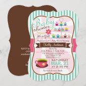Mint Groene, Bruine & Roze Thee, Cupcake Baby show Kaart (Voorkant / Achterkant)