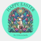 Mint Groene Bunny Tuinier Glas in lood Ronde Sticker (Voorkant)