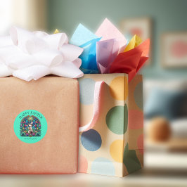 Mint Groene Bunny Tuinier Glas in lood Ronde Sticker