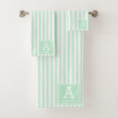 Mint Groene Cabana Strepen Monogrammed Initialen Bad Handdoek (Insitu)