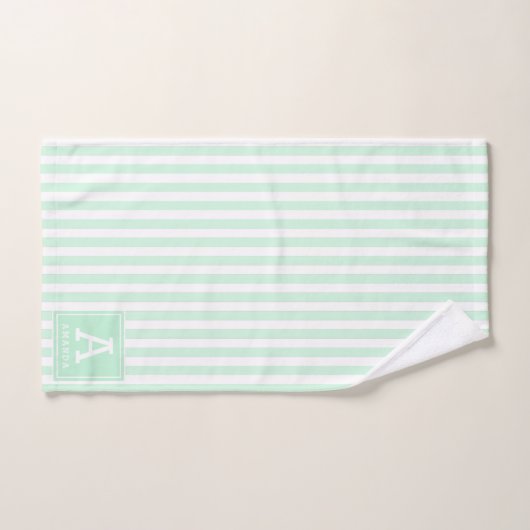 Mint Groene Cabana Strepen Monogrammed Initialen Bad Handdoek (Handdoek)