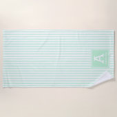 Mint Groene Cabana Strepen Monogrammed Initialen Strandlaken (Voorkant)