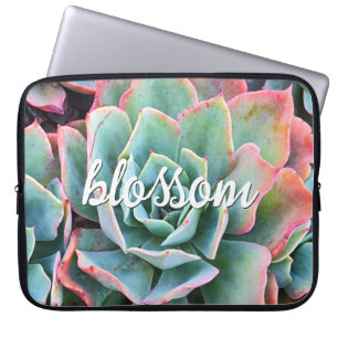 Mint Groene Cactus Succulent Fotobloesem Script Laptop Sleeve