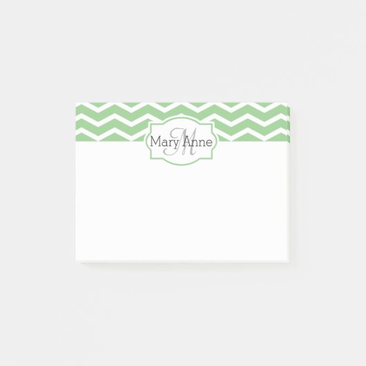 Mint Groene Chevron Naam Monogrammed Gepersonalise Post-it® Notes (Voorkant)