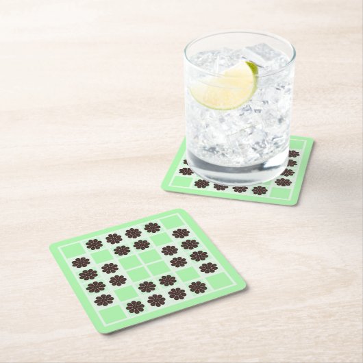 Mint groene crème en chocolade chip quilt patroon kartonnen onderzetters (Insitu)