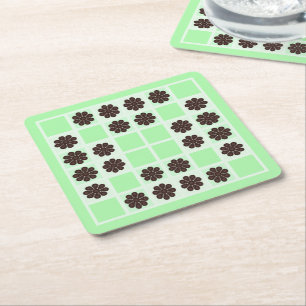 Mint groene crème en chocolade chip quilt patroon kartonnen onderzetters