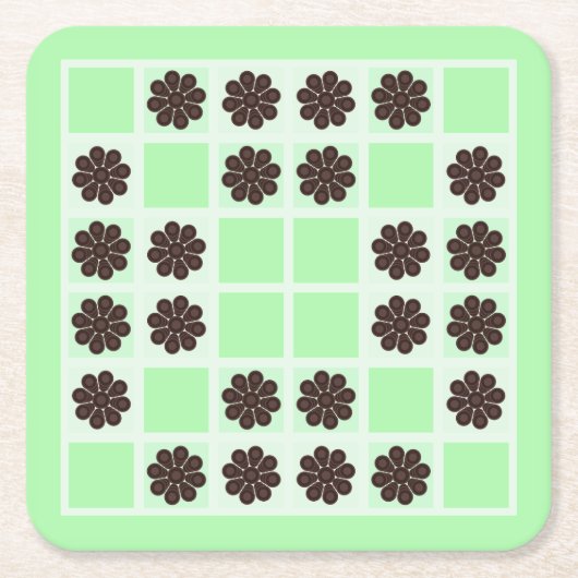 Mint groene crème en chocolade chip quilt patroon kartonnen onderzetters (Voorkant)
