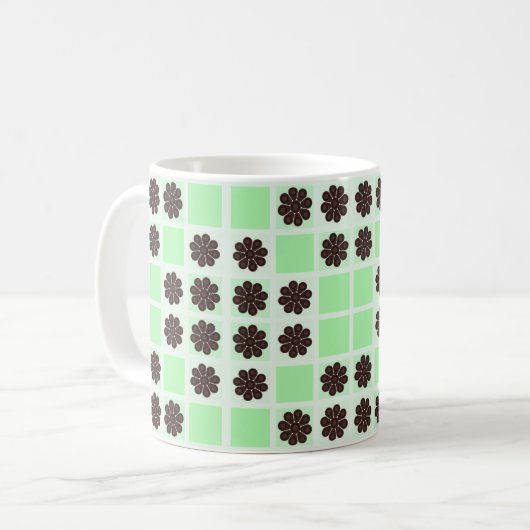 Mint groene crème en chocolade chip quilt patroon koffiemok (Voorkant links)