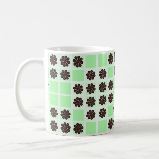Mint groene crème en chocolade chip quilt patroon koffiemok (Links)