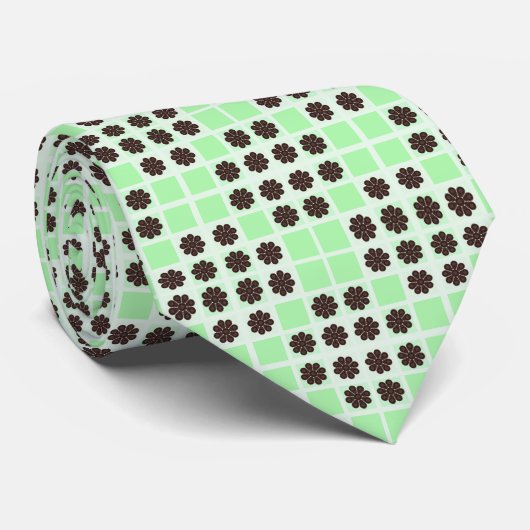 Mint groene crème en chocolade chip quilt patroon stropdas (Opgerold)