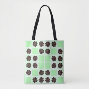 Mint groene crème en chocolade chip quilt patroon tote bag