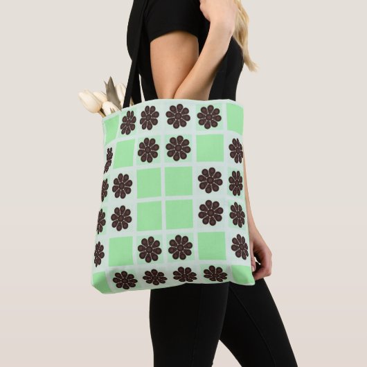 Mint groene crème en chocolade chip quilt patroon tote bag (Dichtbij)
