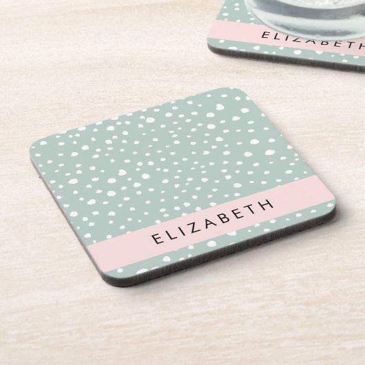 Mint Groene Dalmatische Stippen, Vlekken, Jouw naa Bier Onderzetter (Linkerzijde)