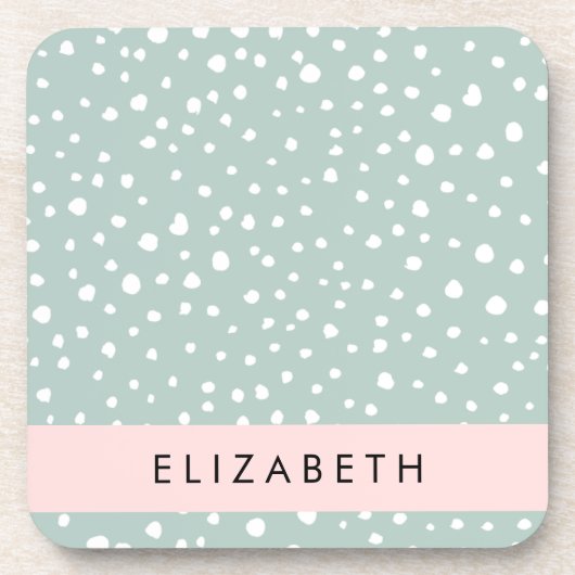 Mint Groene Dalmatische Stippen, Vlekken, Jouw naa Bier Onderzetter (Voorkant)