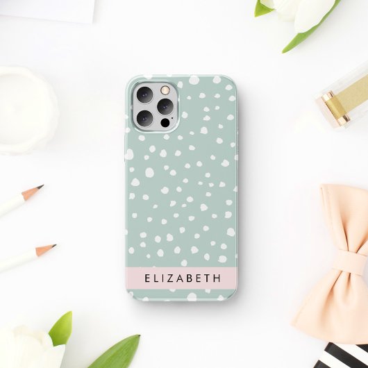 Mint Groene Dalmatische Stippen, Vlekken, Jouw naa Case-Mate iPhone Case
