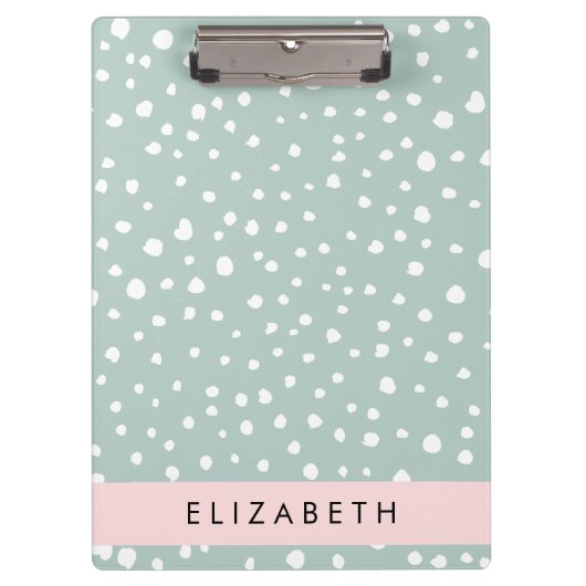 Mint Groene Dalmatische Stippen, Vlekken, Jouw naa Klembord (Voorkant)