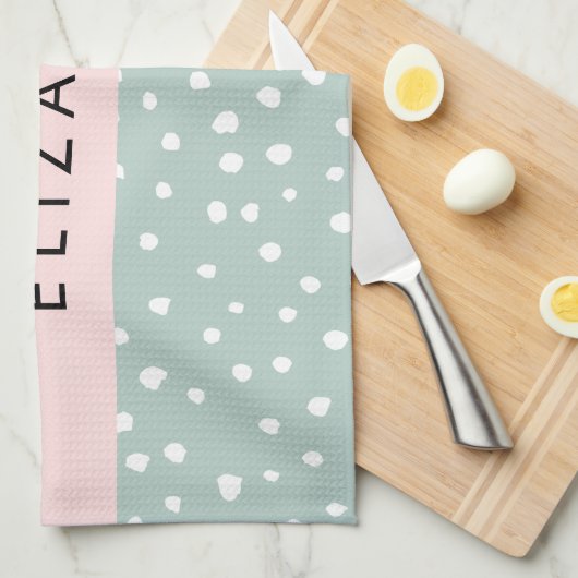 Mint Groene Dalmatische Stippen, Vlekken, Jouw naa Theedoek (Quarter Fold)