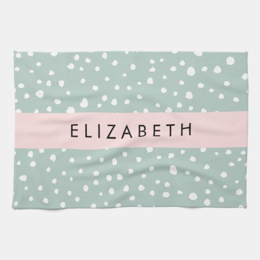 Mint Groene Dalmatische Stippen, Vlekken, Jouw naa Theedoek (Horizontaal)