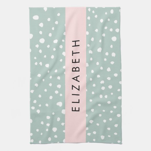 Mint Groene Dalmatische Stippen, Vlekken, Jouw naa Theedoek (Verticaal)