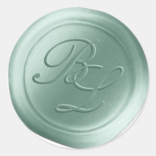Mint Groene Dubbele Monogram Faux Wax Seal Sticker