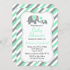 Mint Groene en Grijze Olifant 🐘 | BABY SHOWER Kaart
