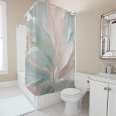 Mint Groene en Roze Kust Botanische Print Douchegordijn (In situ)