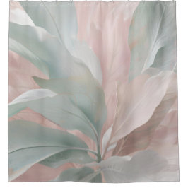 Mint Groene en Roze Kust Botanische Print Douchegordijn