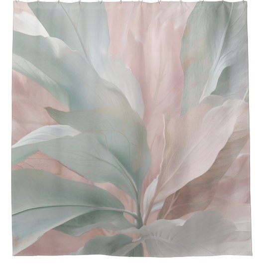 Mint Groene en Roze Kust Botanische Print Douchegordijn (Voorkant)