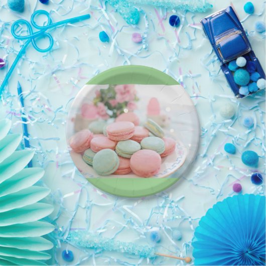 Mint groene en roze macarons papieren bordje (Feest)