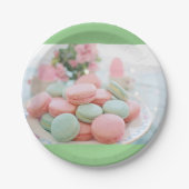 Mint groene en roze macarons papieren bordje (Voorkant)