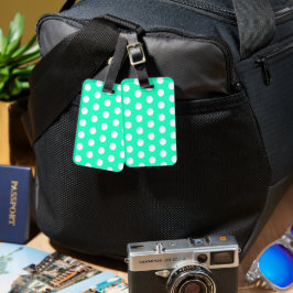 Mint Groene en Witte Polka Dots Bagagelabel